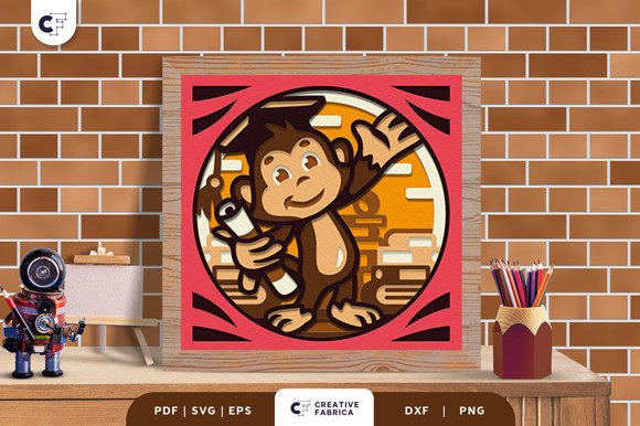 Baby Monkey on Graduation 3D Shadow Box